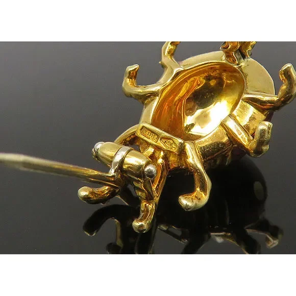 18K GOLD - Vintage Shiny Enamel Lady Bug Motif Brooch Pin - GB072 - Picture 6 of 6